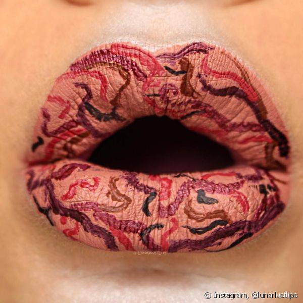 Quanto mais efeitos divertidos nos l?bios, mais aprimorada a lip art (Foto: Instagram @lunarlustlips)